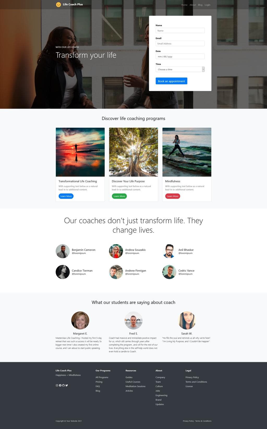 Life Coach Plus | Bootstrap 4 Landing Page template - Gridbox